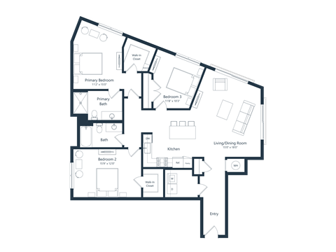 Floor plan for 3 beds, 2 baths, 1482 sqft